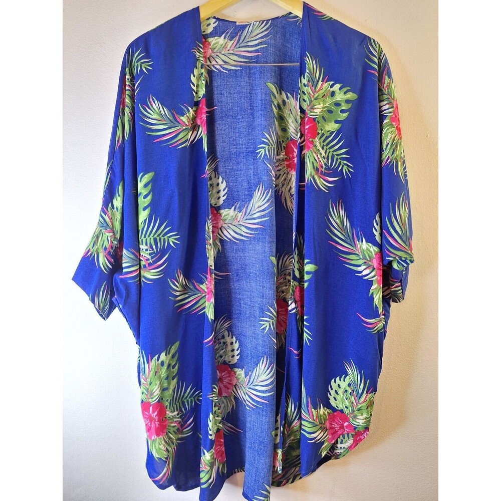 Women's Open Kimono Cardigan Sz XL Floral Tropical Beachy‎ Vacation Travel Swim